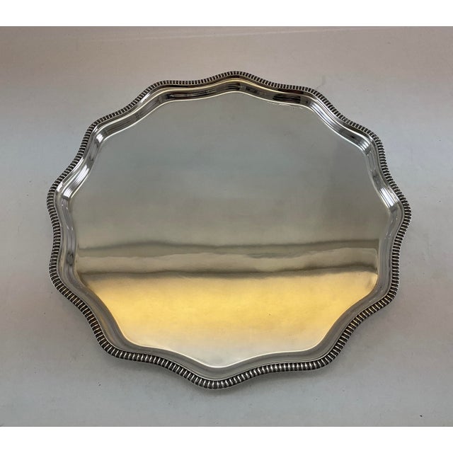 Silver Scalloped Edge Salver , Gadroon Mount 10 In. For Sale - Image 4 of 8