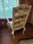 Century Furniture Ladderback Arm Accent Chair in Distressed Ivory Finish, With Custom Upholstered Contrast Fabric and Decorative Welt Details. For Sale - Image 6 of 9
