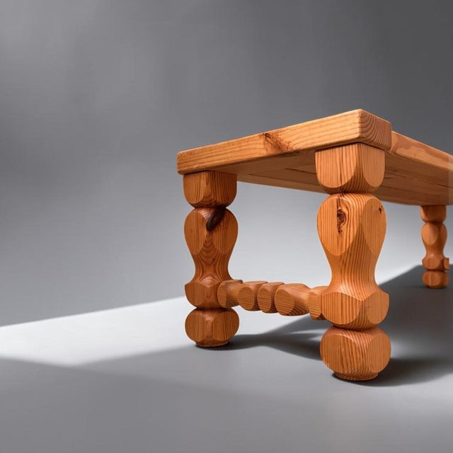 Brutalist Pine Wood Bench by Glas Mäster for Markaryd, Sweden, 1970s For Sale - Image 4 of 10