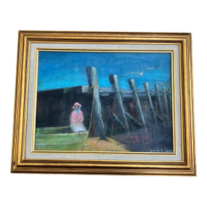 1970’s Original Post Impressionist Shoreline Pier Painting