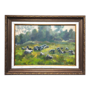 Framed Painting Original Animal Landscape Sheep Animal Art Countryside Farm