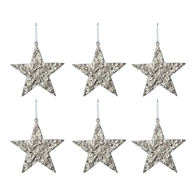 Raw Aluminum Star Christmas Ornaments, Nickel, Large, Set of 6 For Sale