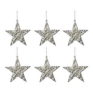 Raw Aluminum Star Christmas Ornaments, Nickel, Large, Set of 6