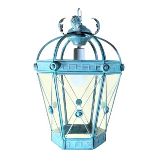 Vintage Style Solid Brass Verdigris Hanging Lantern - Restored & Rewired For Sale