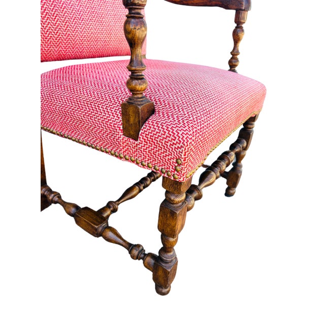Red Early 20th Century Louis XIII Style Walnut Fauteuil Armchair, Pair For Sale - Image 8 of 9