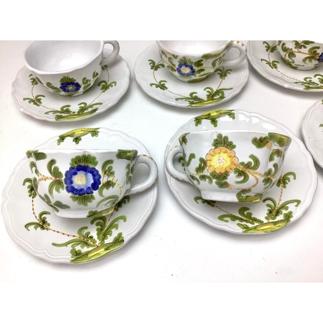 Cantagalli Firenze Italian Faience Hand-Painted Cups and Saucers set of 6. This set of 6 cups and saucers are in wonderful...