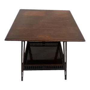 Antique Victorian Square Table Bottom Shelf Two Tier Solid Mahogany Lace Carving