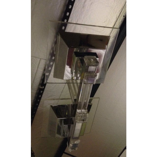 Mid-Century Modern Vintage 2-Arm Ceiling Mount Light Fixture Lucite and Chrome Chandelier 70s For Sale - Image 3 of 6