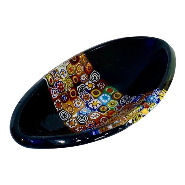 Modern Italian Black White Red Blue Green Murano Art Glass Mosaic Catch-All/Bowl For Sale