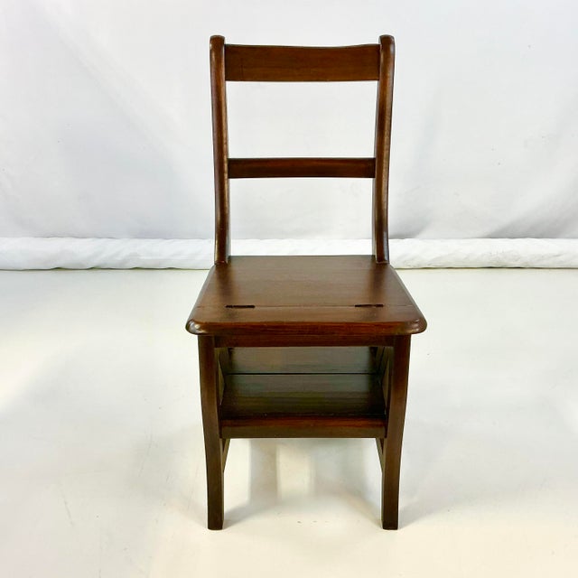 1970s Vintage English Hollywood Regency Arts & Crafts Library Steps Convertible Chair - 3 Step For Sale - Image 16 of 17