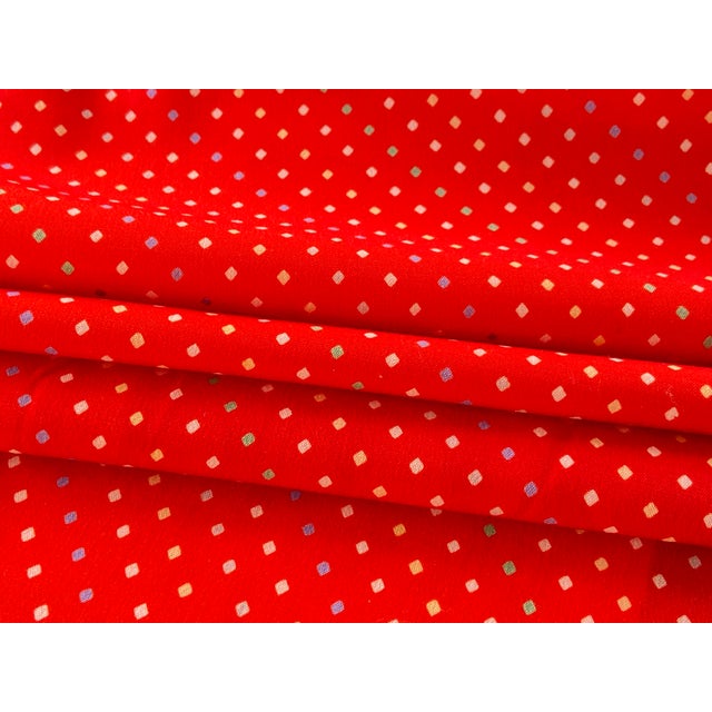 Vintage kimono silk by the roll. Red background with diamond shape dots in yellow and blue-gray colors ze 14 inches wide x...