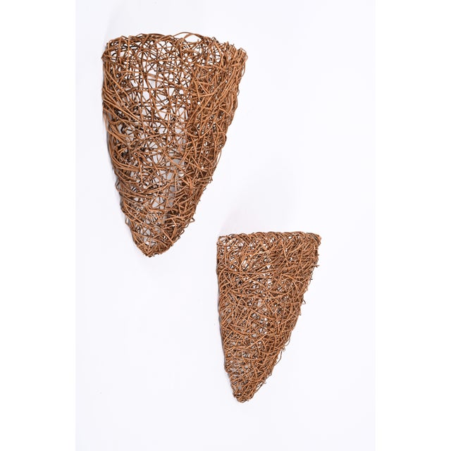 Mid-Century Modern Mid-Century Italian Rattan Nesting Wall Lamps, 1970s, Set of 2 For Sale - Image 3 of 18