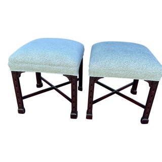 Vintage Hickory Chair Mahogany Chippendale Footstools - a Pair For Sale