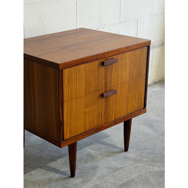 Brown Rosewood Nightstand Side Table With Two Drawers Made in Denmark Mid-Century Modern 1960s For Sale - Image 8 of 9