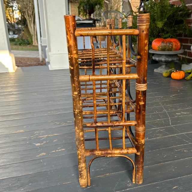 Burnt bamboo tabletop wine rack. Excellent condition.
