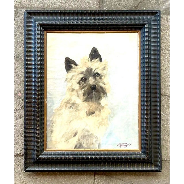 Wood Vintage Boho Original Dog Portrait on Canvas For Sale - Image 7 of 12
