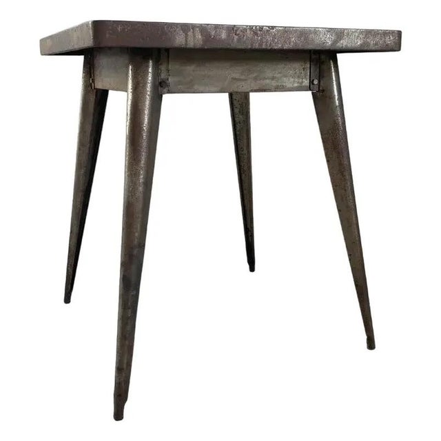 Rustic European (4) Brutalist Oak Chairs Chalet-Style (After Puydt) + Steel Tolix Game Table, Set of 5 Pieces For Sale - Image 3 of 12