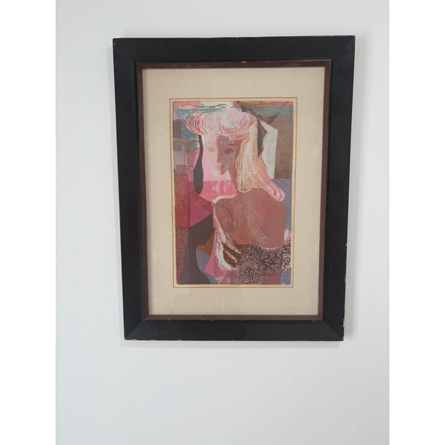 1960s Mid-Century Modern Print of a Woman Signed by Listed Artist For Sale - Image 9 of 12