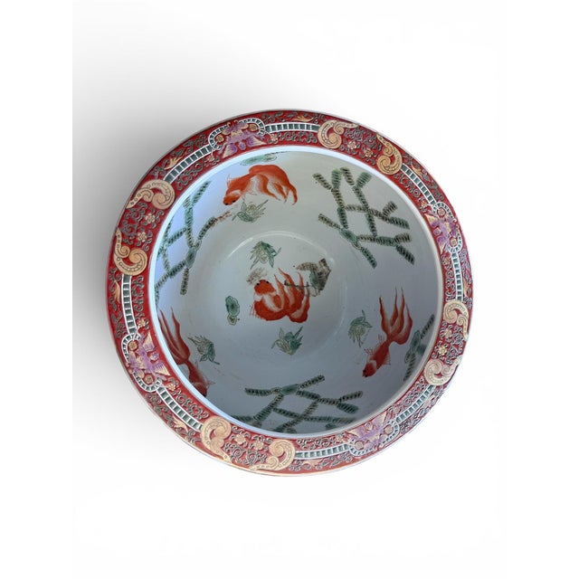Chinoiserie Chinese Export Porcelain Fishbowls on Carved Wood Stands - A Pair For Sale - Image 3 of 7