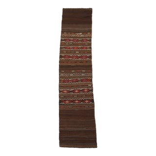 1970s Vintage Handmade Wool Cotton Brown Runner Rug For Sale