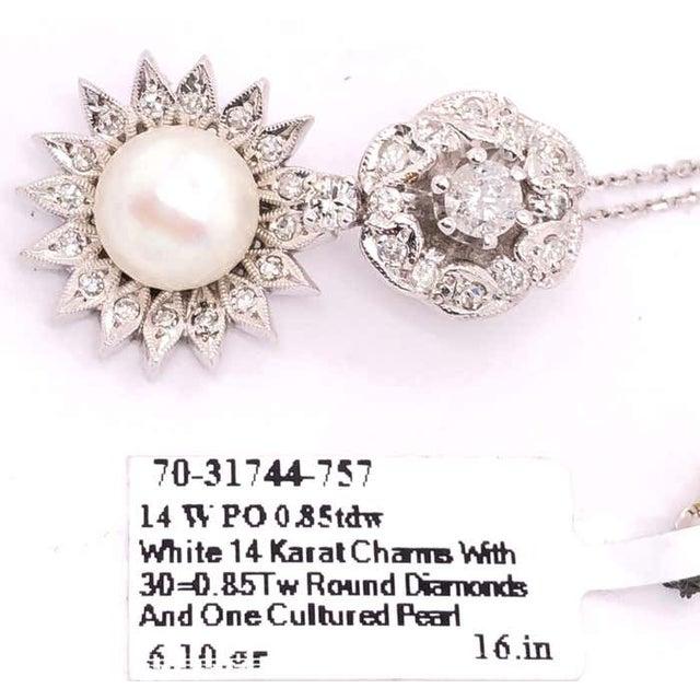 2010s 14 Karat White Gold Necklace With Diamond and Cultured Pearl Pendant For Sale - Image 5 of 7