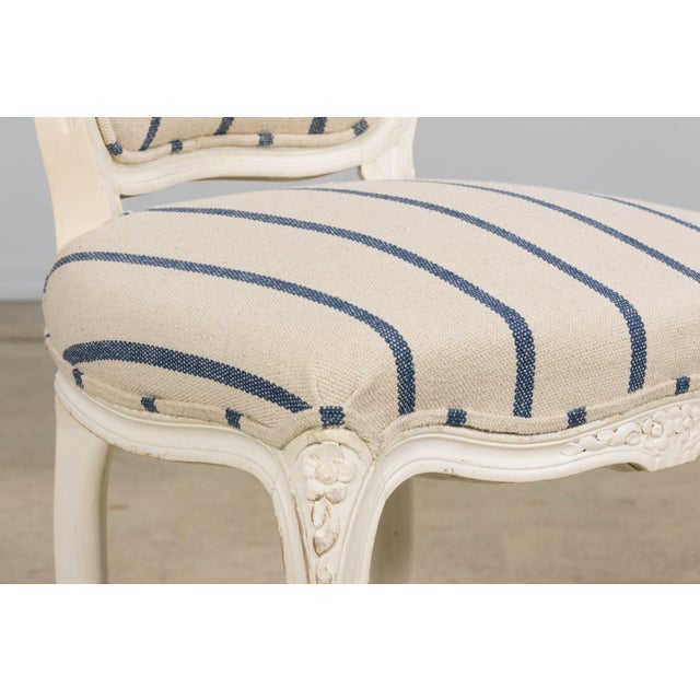 Antique French Louis XV Style Painted Provincial Dining Chairs in Striped Jacquard – Set of 8 For Sale - Image 10 of 18