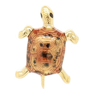 Vintage 14k Yellow Gold & Enamel Sea Turtle Stickpin For Sale