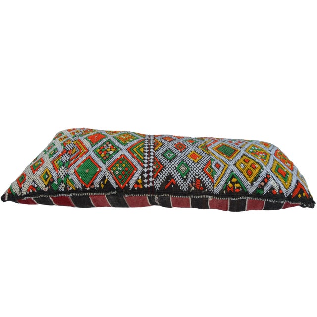 Mid-Century Green & Orange Diamonds Moroccan Wool Pillow For Sale In New York - Image 6 of 11