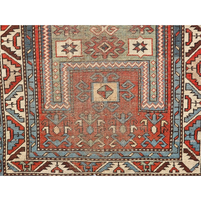 Antique Fachralo Kazak Area Rug in Red, Sage Green, Ivory, Blue For Sale - Image 9 of 14