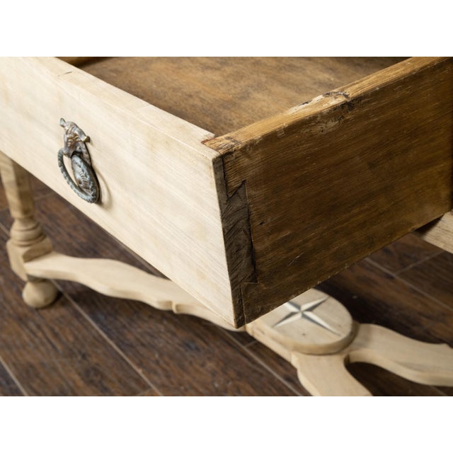 19th Century, Bleached Walnut Console Table with White Marble Top, Faceted Legs For Sale - Image 12 of 12
