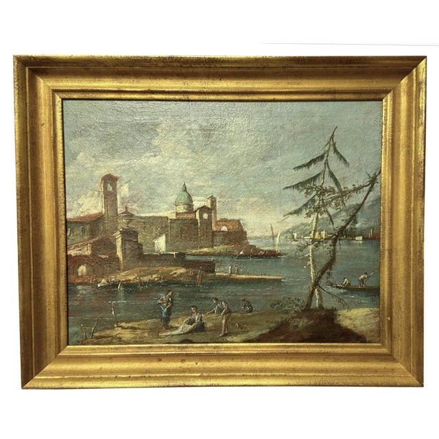 A Beautiful 19th Century Italian oil painting on re-lined canvas presented in a gilded wooden frame. Done in Guardi style...