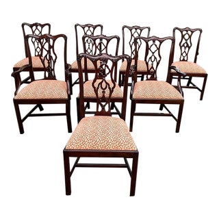 Henkel Harris Set of Eight Chippendale Style Mahogany Carved Dining Chairs For Sale