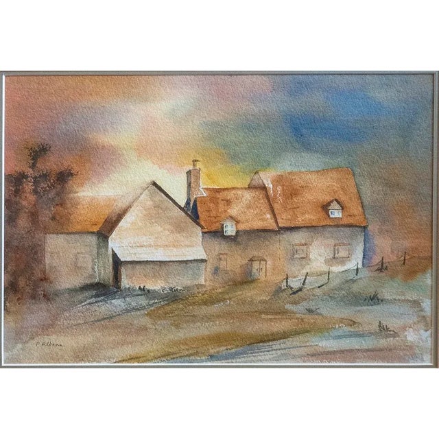 Cottages, a framed watercolor painting by Canadian artist Phyllis Albone. Measurement inside mount is 13.25"x 9.5".
