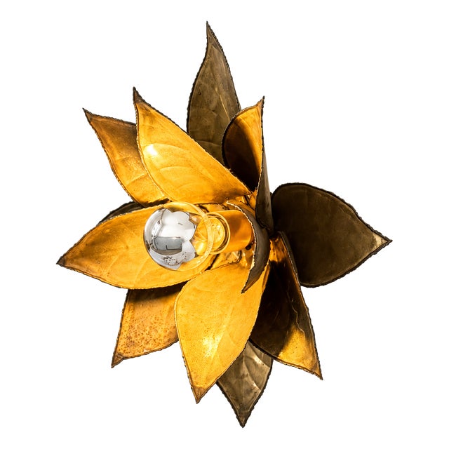 Vintage Brass Wall Sconces with Floral Motif, France, 1960, Set of 2 For Sale