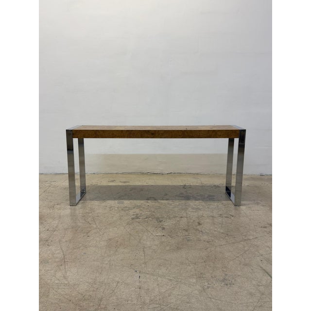 Drexel Mid-Century Burlwood and Chrome Console or Entry Way Table by Drexel For Sale - Image 4 of 12