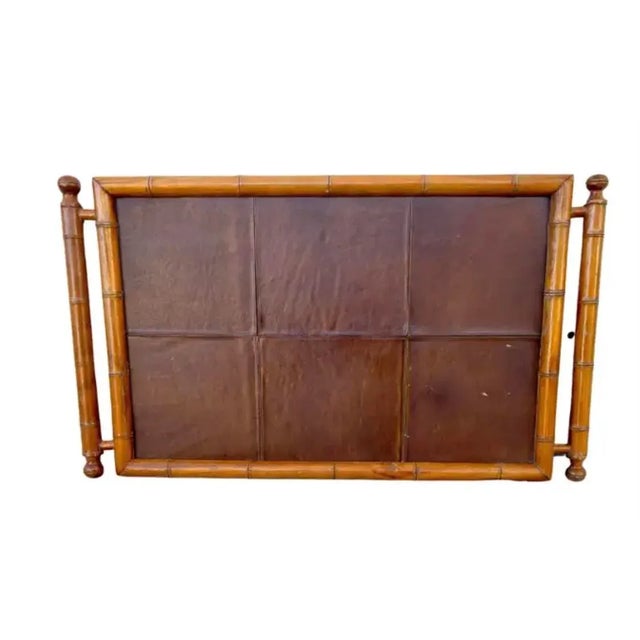 Mid-Century Faux Bamboo Folding Tray Table With Leather Insert For Sale In Tampa - Image 6 of 11