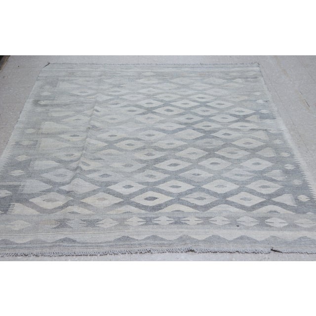 Vintage Afghan Maimana tribal hand woven kilim with natural colors,organic wool and geometric pattern.