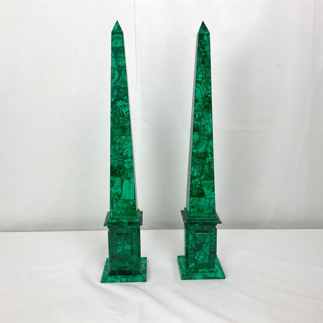 Natural Malachite Obelisk Pair For Sale In West Palm - Image 6 of 11