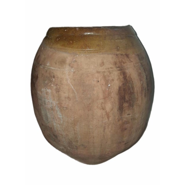 Rustic Antique Large Terracotta Olive Jar With Olive Green Glazed Rim - Rustic Stoneware Storage Vessel, 19th Century For Sale - Image 3 of 12