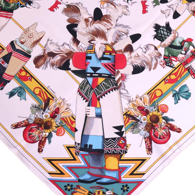 Hermès "Kachinas" 90cm Silk Scarf by Kermit Oliver, 2004. This incredibly rare and highly sought after design "Kachinas"...