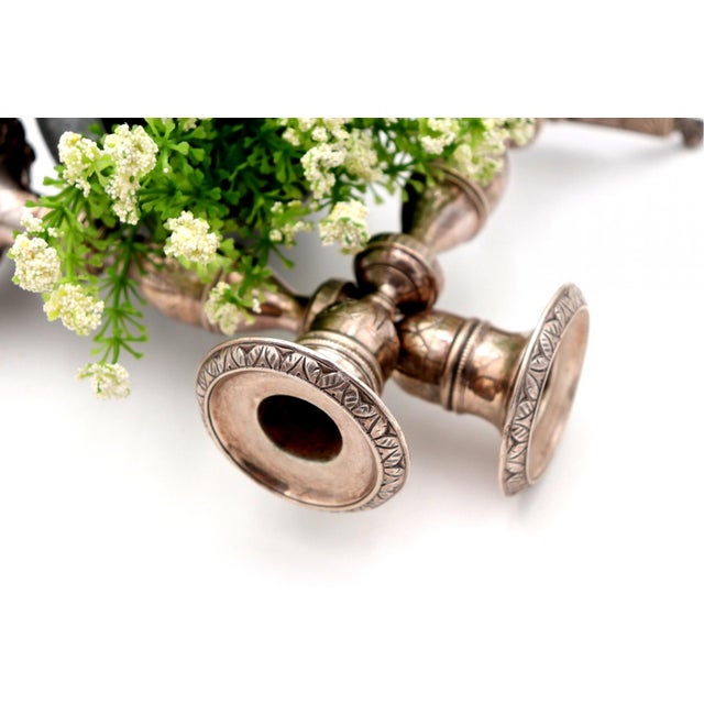 Silver Candlesticks with Turned and Engraved Stems, Set of 2 For Sale - Image 5 of 6