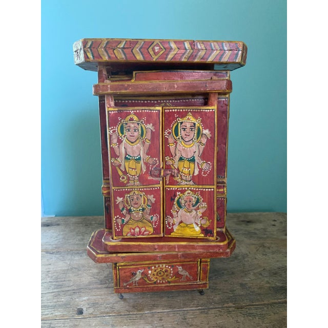 Antique Indian Hand-Painted Red Lacquer Wedding Box For Sale - Image 13 of 13