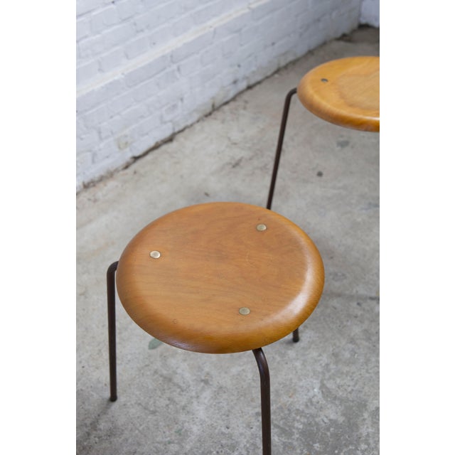 1950s Vintage Tripod Dot Stools in Teak and Copper by Fritz Hansen, 1950s, Set of 3 For Sale - Image 5 of 15