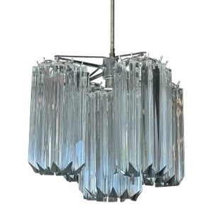 Vintage Italian Murano Camer Blown Glass 5 Lights Chrome Chandelier