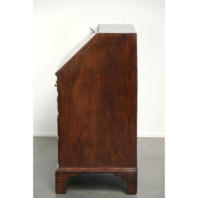 Wood Antique English Oak Secretaire with Leather Top, 1700s For Sale - Image 7 of 16