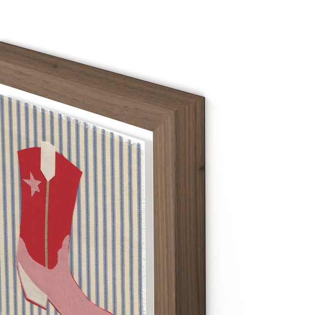 DESCRIPTION: Polly the Cowboy Boot by Willa Heart in Walnut Frame, Mini Art Print This is a print of a handmade fabric...