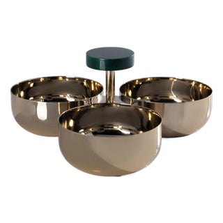 Spiga Stainless Steel Condiment Set, Gold with Green Accent For Sale