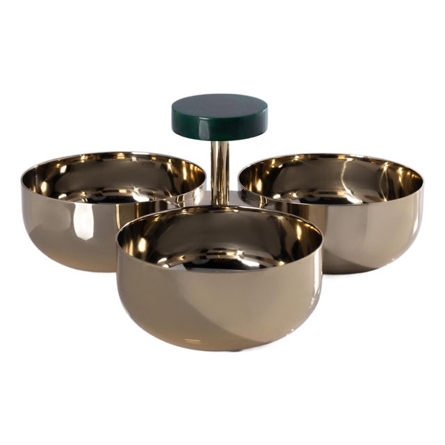 Spiga Stainless Steel Condiment Set, Gold with Green Accent For Sale