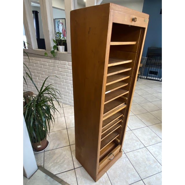 Oak Roll-Top Filing Cabinet, 1950s For Sale - Image 6 of 18