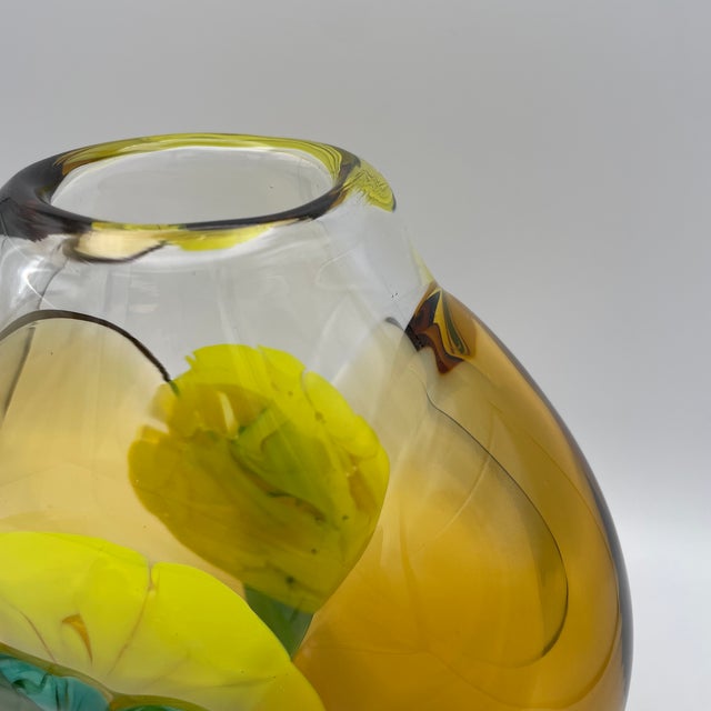 1970s Vintage Art Glass Vase in Yellow and Turquoise by Jiri Suhajek for Moser Karlsbad, 1970 For Sale - Image 5 of 16